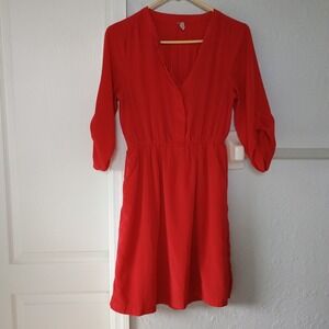 Old Navy Roll Tab Dress Side Pockets Women's Size Small Amaryllis Red
